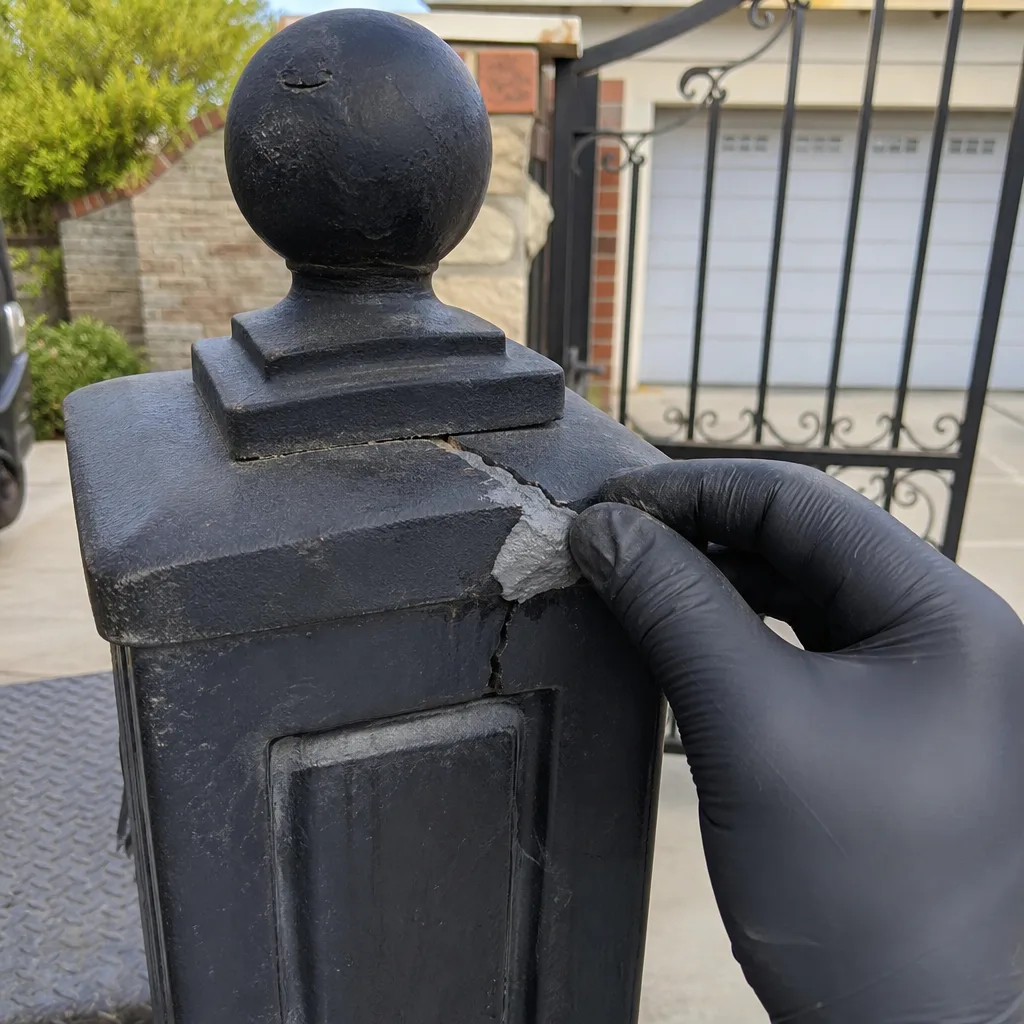 Professional applying sealant during a residential gate repair service